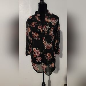 Floral Black Sheer Women's Top